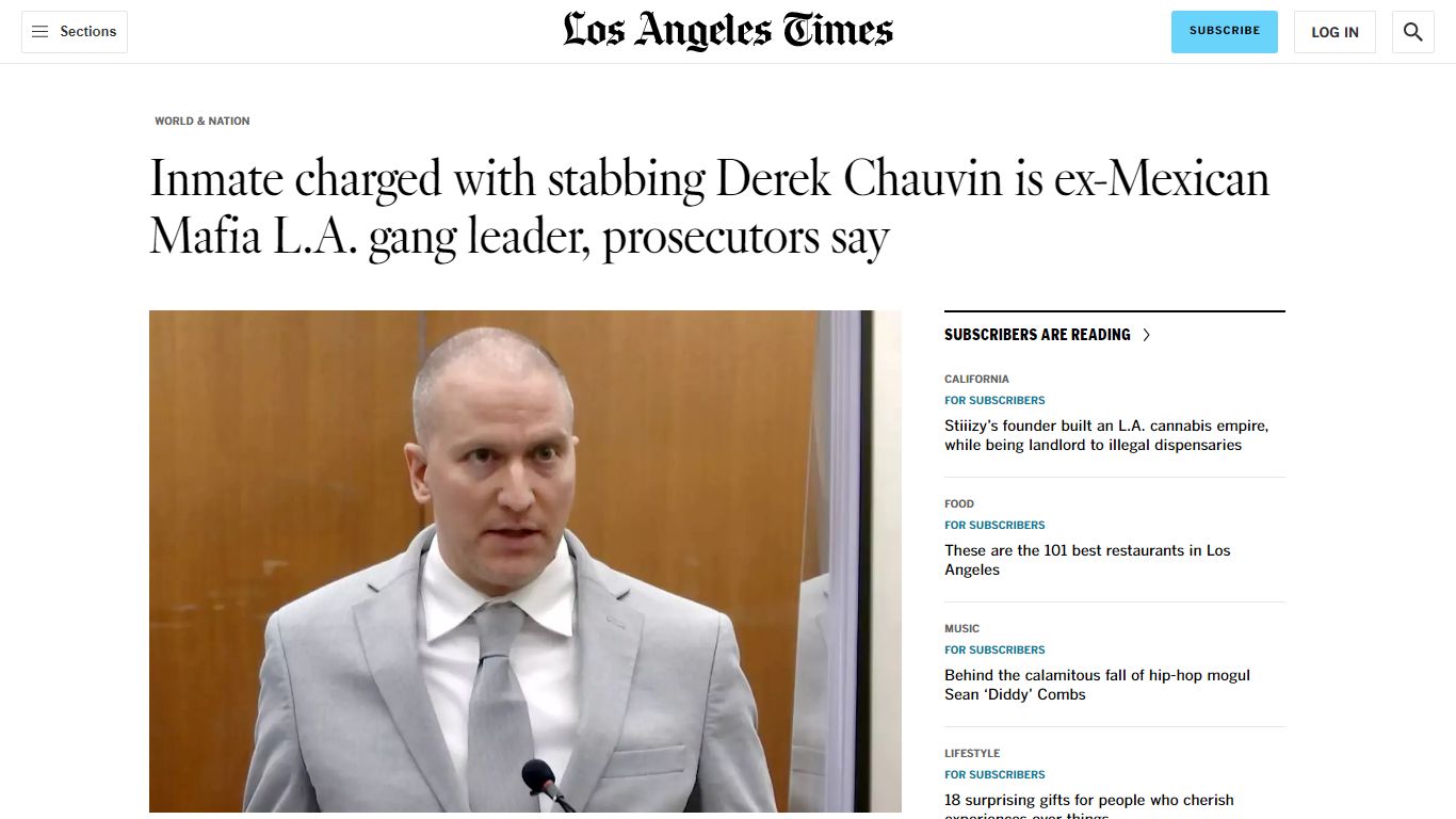 Inmate charged with stabbing Derek Chauvin is ex-Mexican Mafia L.A ...